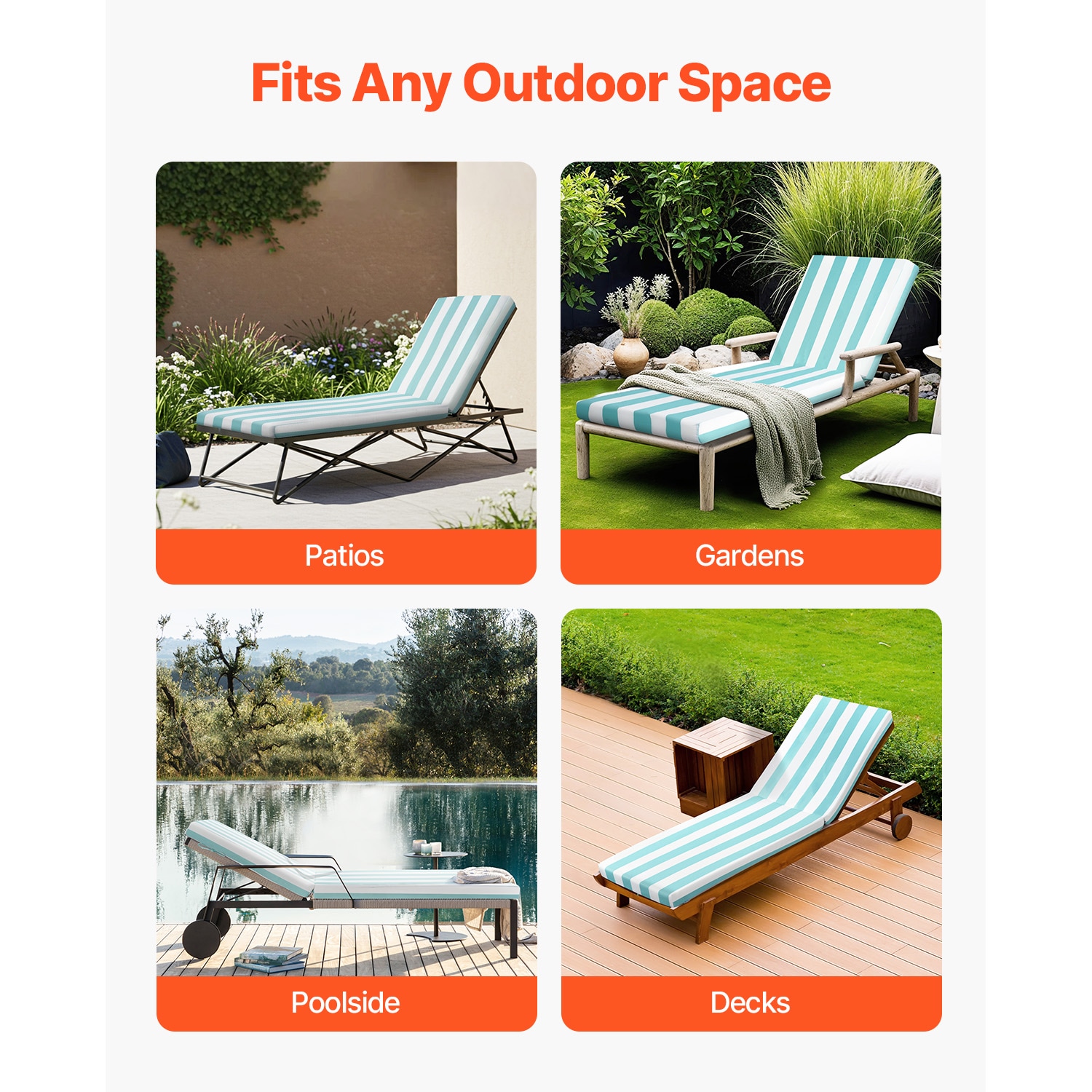 Set Of 2 Outdoor Chaise Lounge Chair Cushions 80 X 26 In Waterproof Thick_maomaolike.com